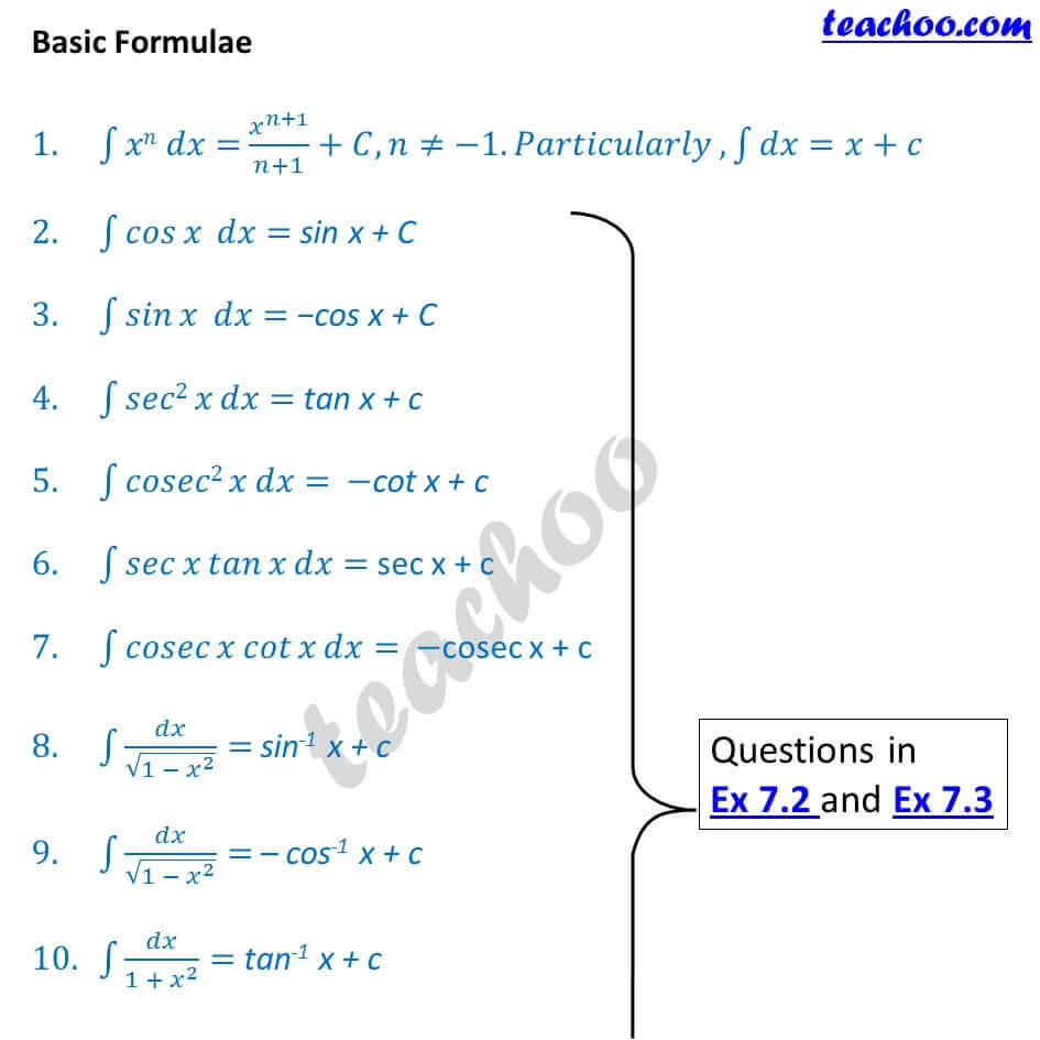 1 Basic Integration  Formula - Chapter 7 Class 12.JPG